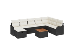 Conjunto 9 Conjunto De Sofá De Jardim Vidaxl Preto Vime Pe (55 X 55 X 37 Cm)