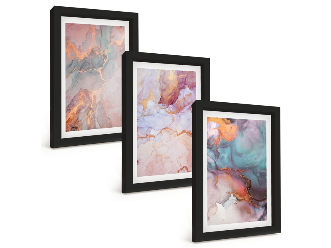Composição De Quadros Padrões Abstratos Em Tons Pastel Espelharte (3 Peças 20x30 Cm)