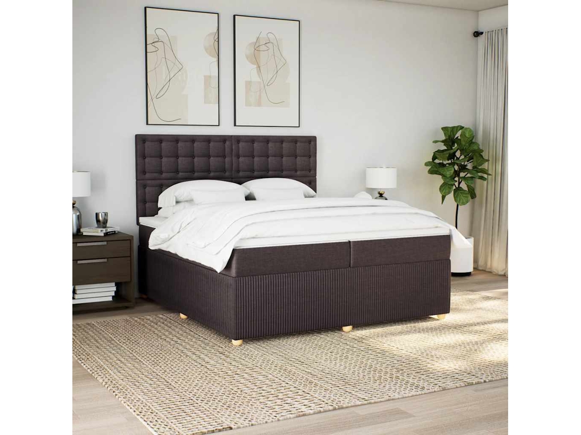 Cama Com Molas/colchão 200x200 Cm Tecido Castanho-escuro