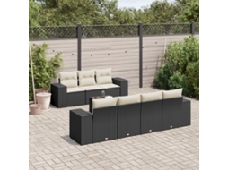 Vidaxl 8 Pcs Conjunto Sofás de Jardim com Almofadões Vime Pe Preto