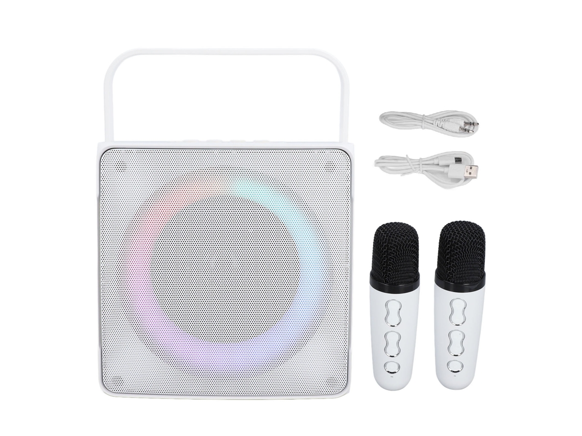Máquina De Karaokê Portátil Com 2 Microfones Para Casa Branco
