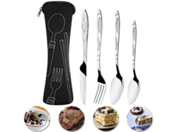 Conjunto de talheres S/MARCA em aço inox com bolsa para camping