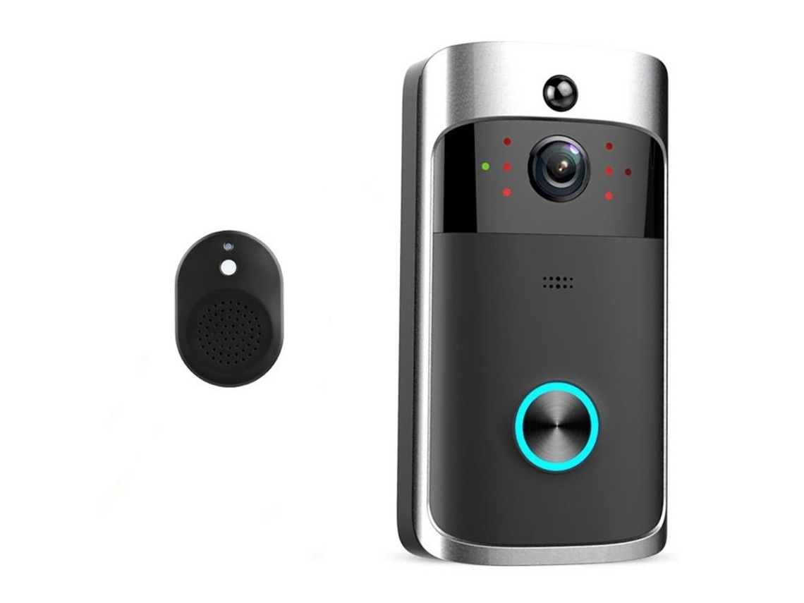 Campainha Inteligente Sem Fio Wi Fi com Visão Noturna, Detecção de Movimento e Câmera Integrada para Celular Brilvibera (preta) wer (kit Preto)