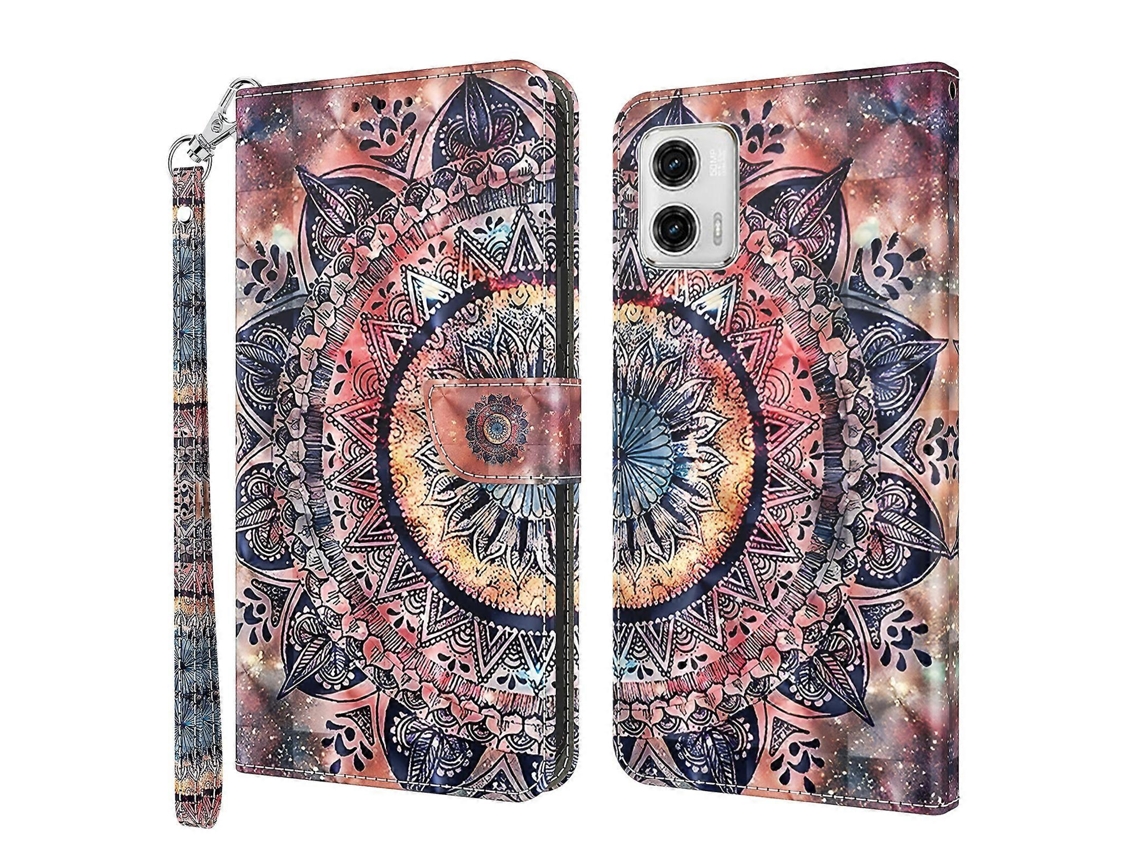 Capa De Couro Com Pintura 3d Para Motorola Moto G73