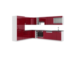 Cozinha de canto Fame-Line, 257 x 60 cm, PT Antracite, Bordeaux alto brilho/branco, VICCO
