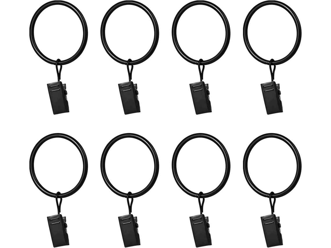 Conjunto De 50 Argolas Para Cortina Chuveiro Com Clipes Ferro Preto