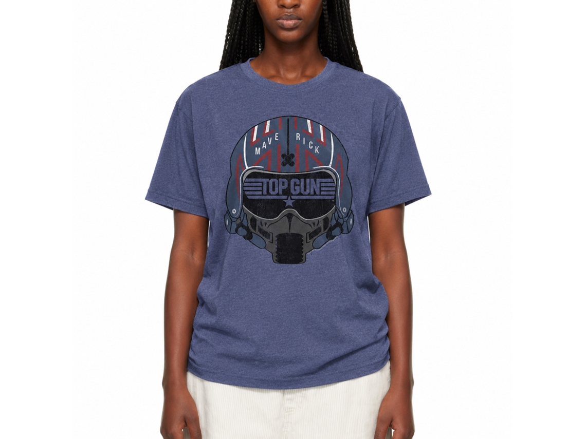 Rockinstone Top Gun Movie Maverick Helmet Heather Vintage Blue Adult T-shirt Size:l