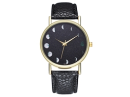 Reloj De Pulsera Analógico De Cuarzo Con Correa De Pu Y Dial Redondo Luna Negro Zhoulianfa