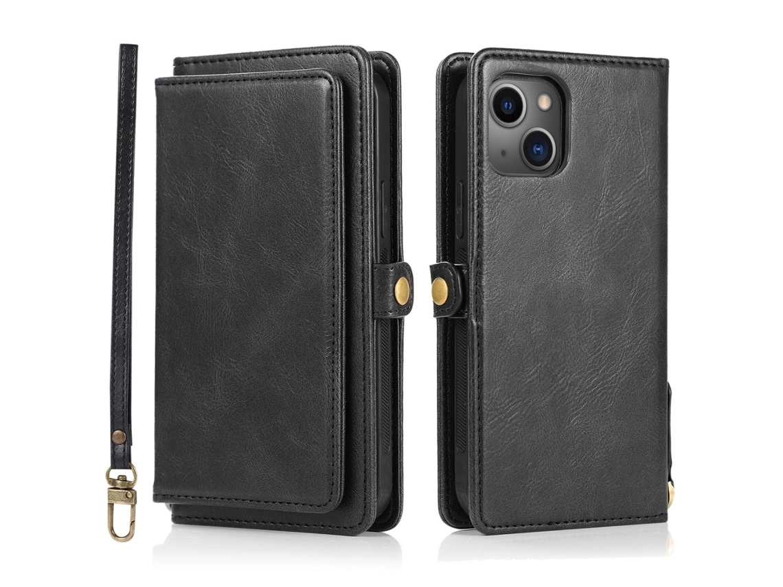 Capa Amovível Pega Para Iphone 15 Pele Sintética Preto