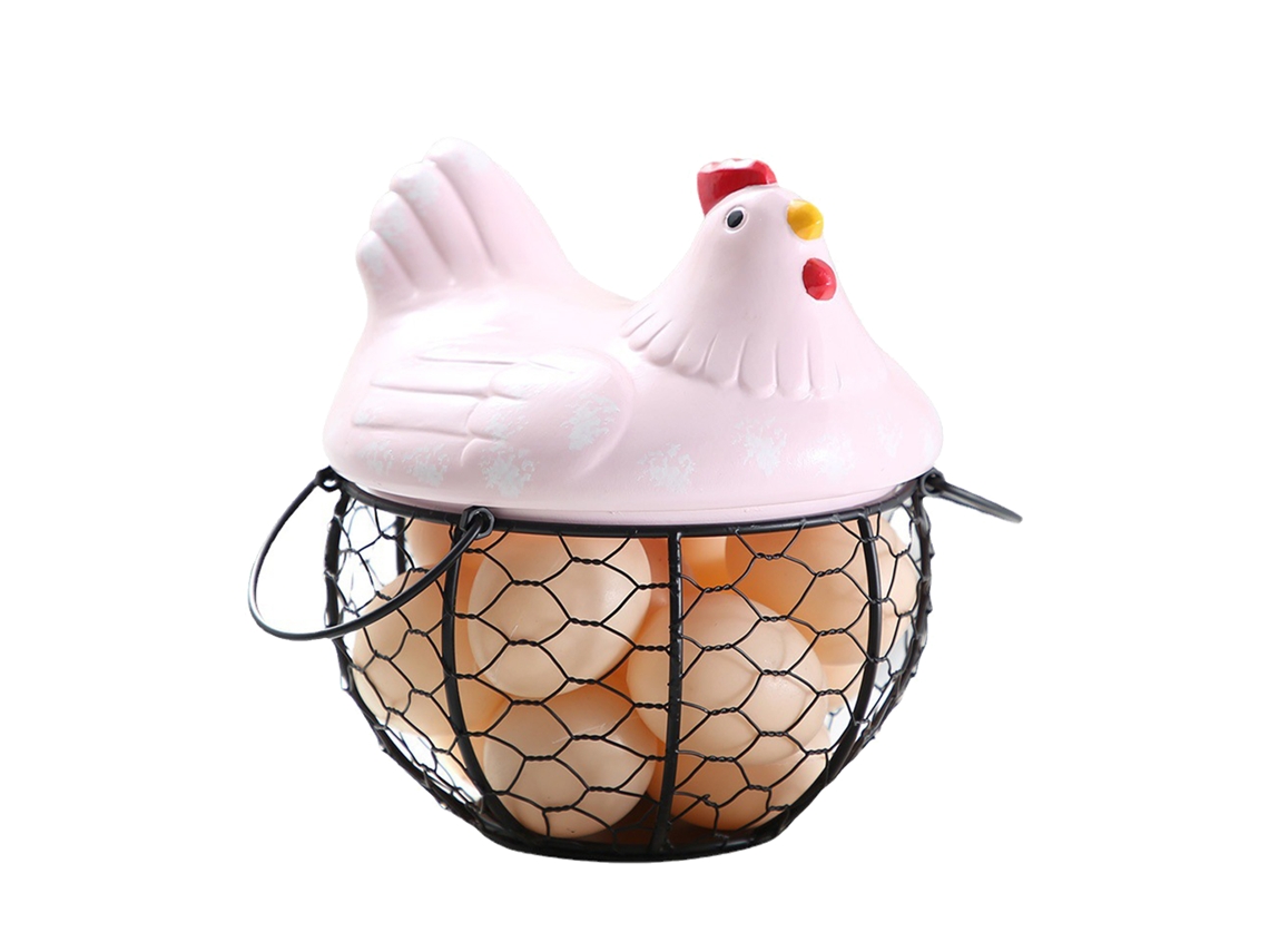 Cesta de Ovos de Ferro com Tampa de Cerâmica Rosa NEVEANCE