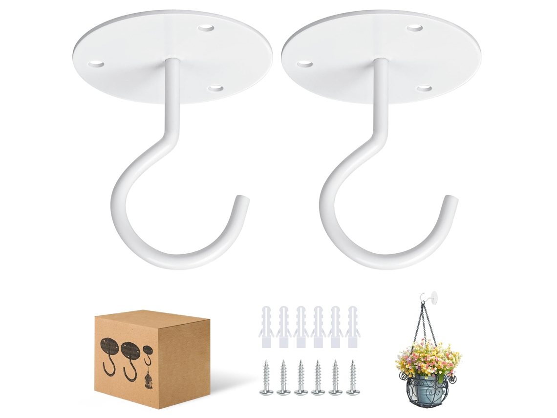 Conjunto 2 Ganchos Metálicos de Teto Brancos, Resistentes para Plantas, Serve Vasos e Decorações Casa e Jardim