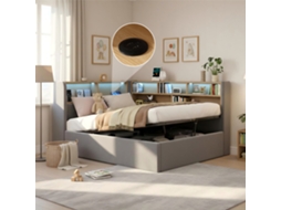 Sofá cama 90x200 Veludo Cinza Led Usb Hidráulico VOLTEDGE