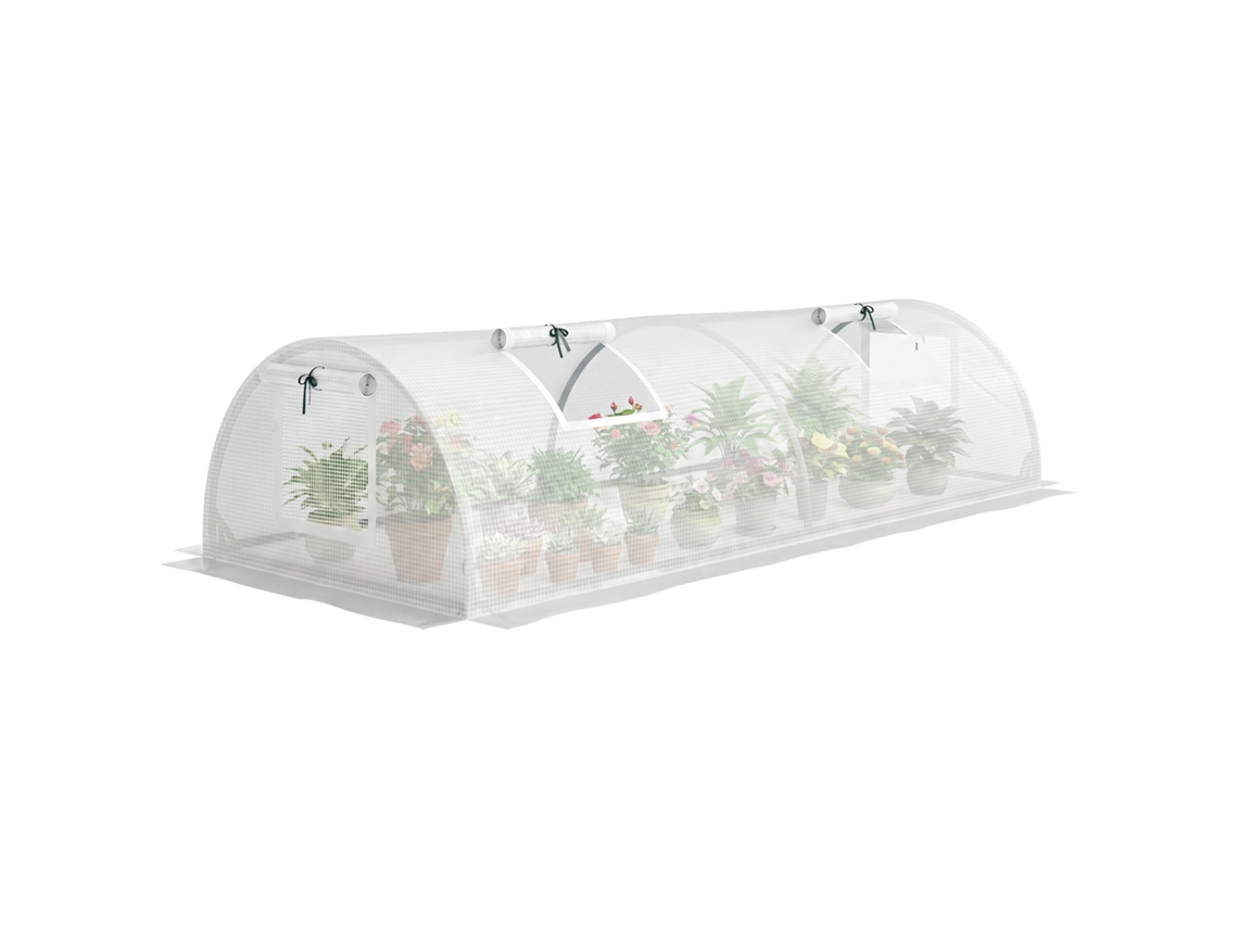 Mini Estufa Túnel Com Janela Rede, Uv Resistente, 200x80x45cm, Branco