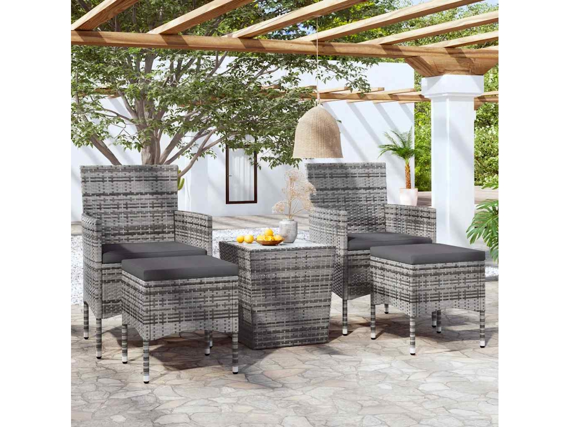 Vidaxl 5 Pcs Conj. Bistrô De Jardim Vime Pe E Vidro Temperado Cinzento