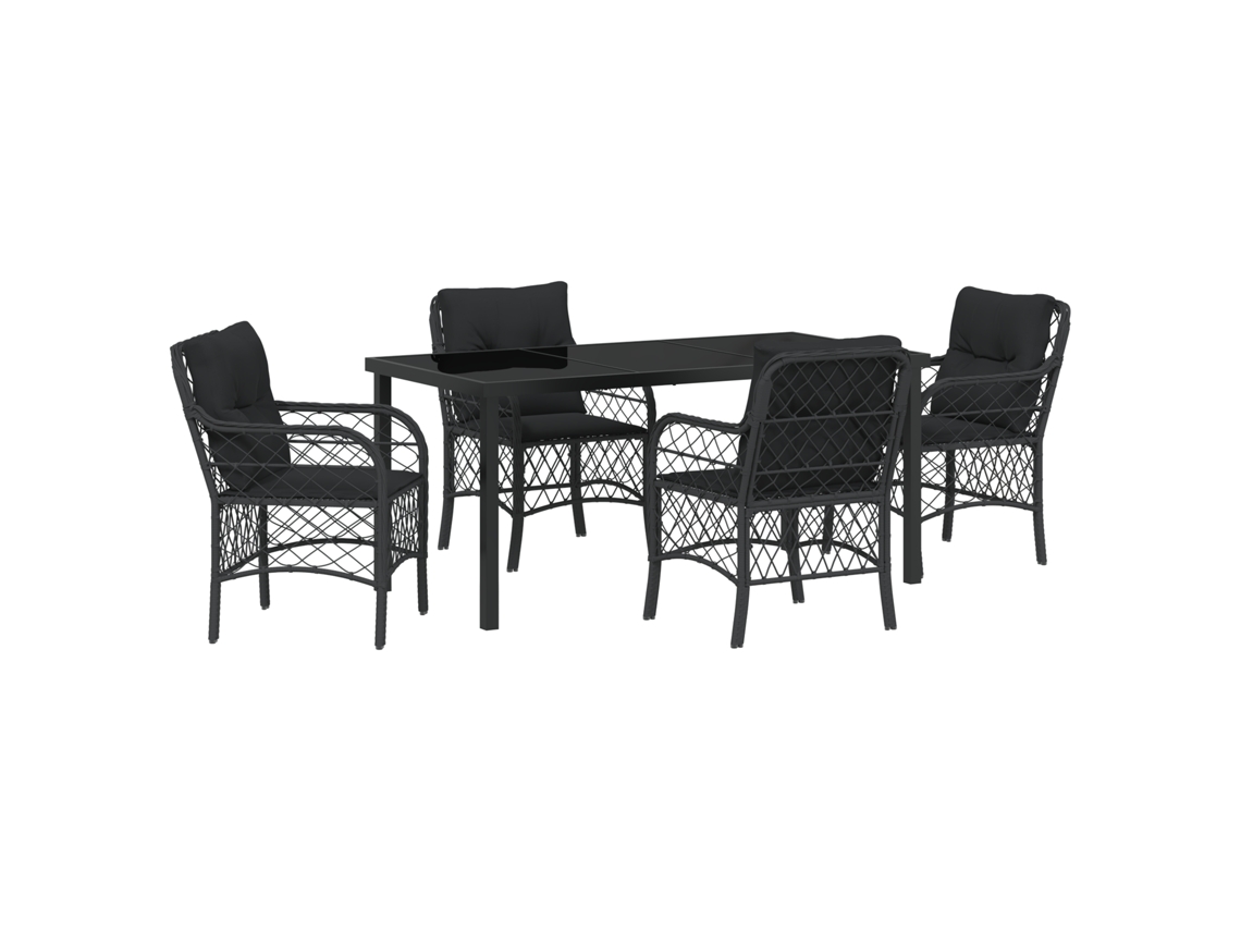 Conjunto 5 De Jantar De Jardim De Vidaxl Com Almofadas Preto Rattan Sintético
