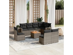 Pcs Conjunto Sofás P/ Jardim Com Almofadões Vime Pe Cinzento Dkd Home Decor