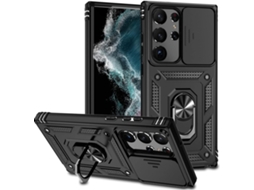 Capa para Samsung Galaxy S23 Ultra com Protetor de Câmera, Suporte Integrado, Proteção Reforçada Contra Impactos, Padrão Militar, Preta. AEUZWR