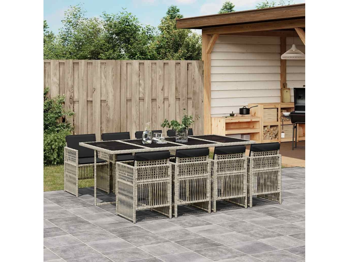 Vidaxl 9 Pcs Conjunto De Jantar P/ Jardim C/ Almofadões Cinzento Claro