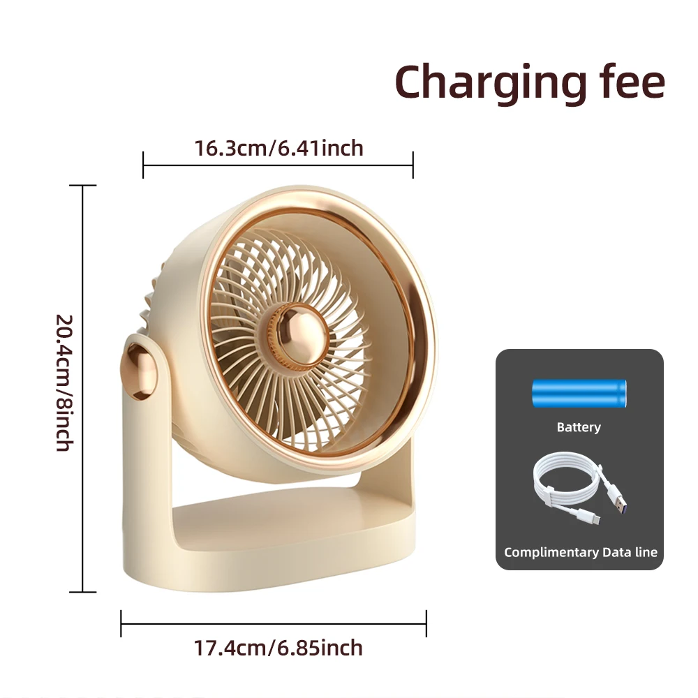 Ventilador de mesa USB (3600 mAh), 4 velocidades ajustáveis, operação potente e silenciosa, portátil.