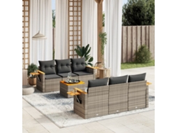 7 Pcs Conjunto Sofás P/ Jardim C/ Almofadões Vime Pe Cinza Dkd Home Decor