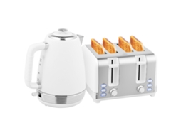 Kettle And Toaster Set Stainless Steel Kettle 1.7l And 2200w And 4-slice Toaster White