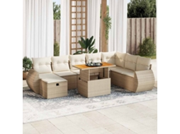Vidaxl 9 Pcs Conjunto Sofás Jardim Com Almofadões Vime Pe/acácia Bege