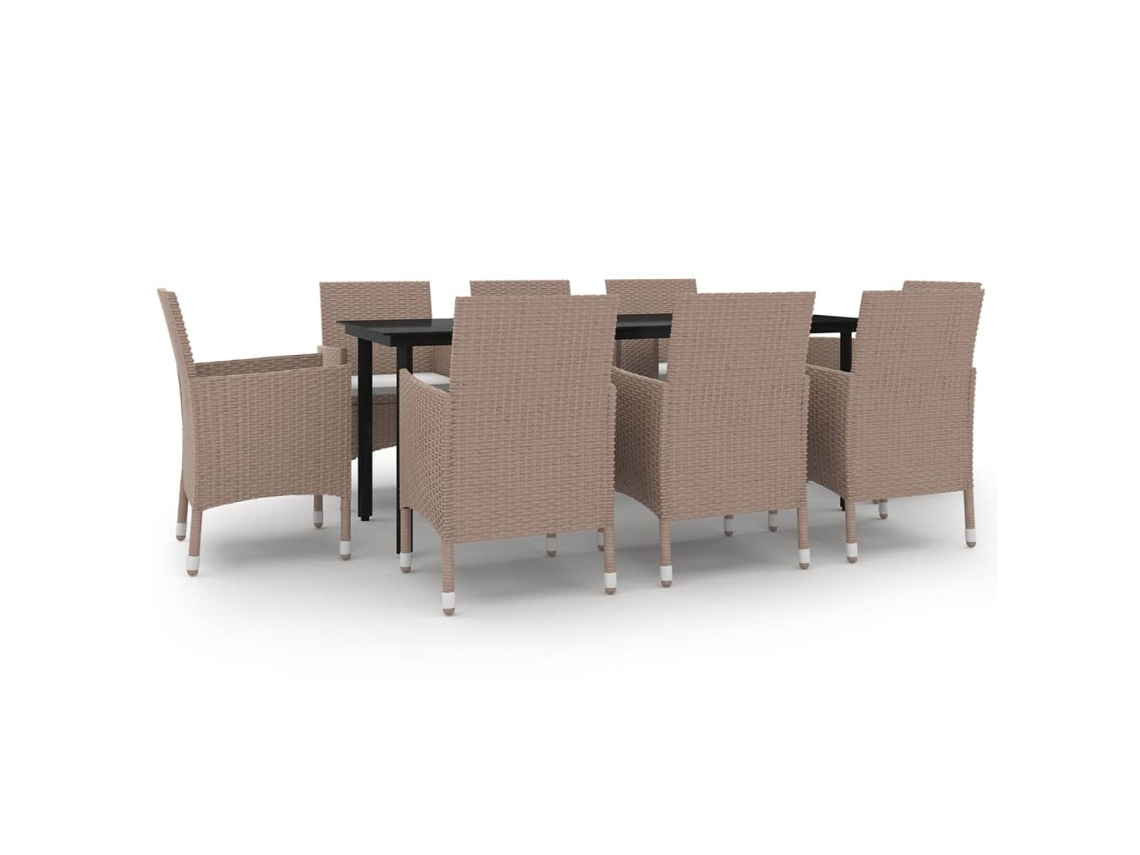 Maison Exclusive - 9 Pcs Conjunto De Jantar P/ Jardim C/ Almofadões Vime Pe/vidro