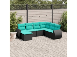 Vidaxl Conjunto De Sofá De Jardim Com 7 Peças E Almofadas Em Rattan Sintético Preto