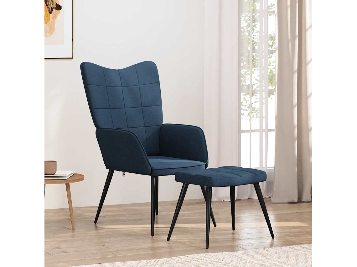 Vidaxl Cadeira De Descanso Com Banco Tecido Azul