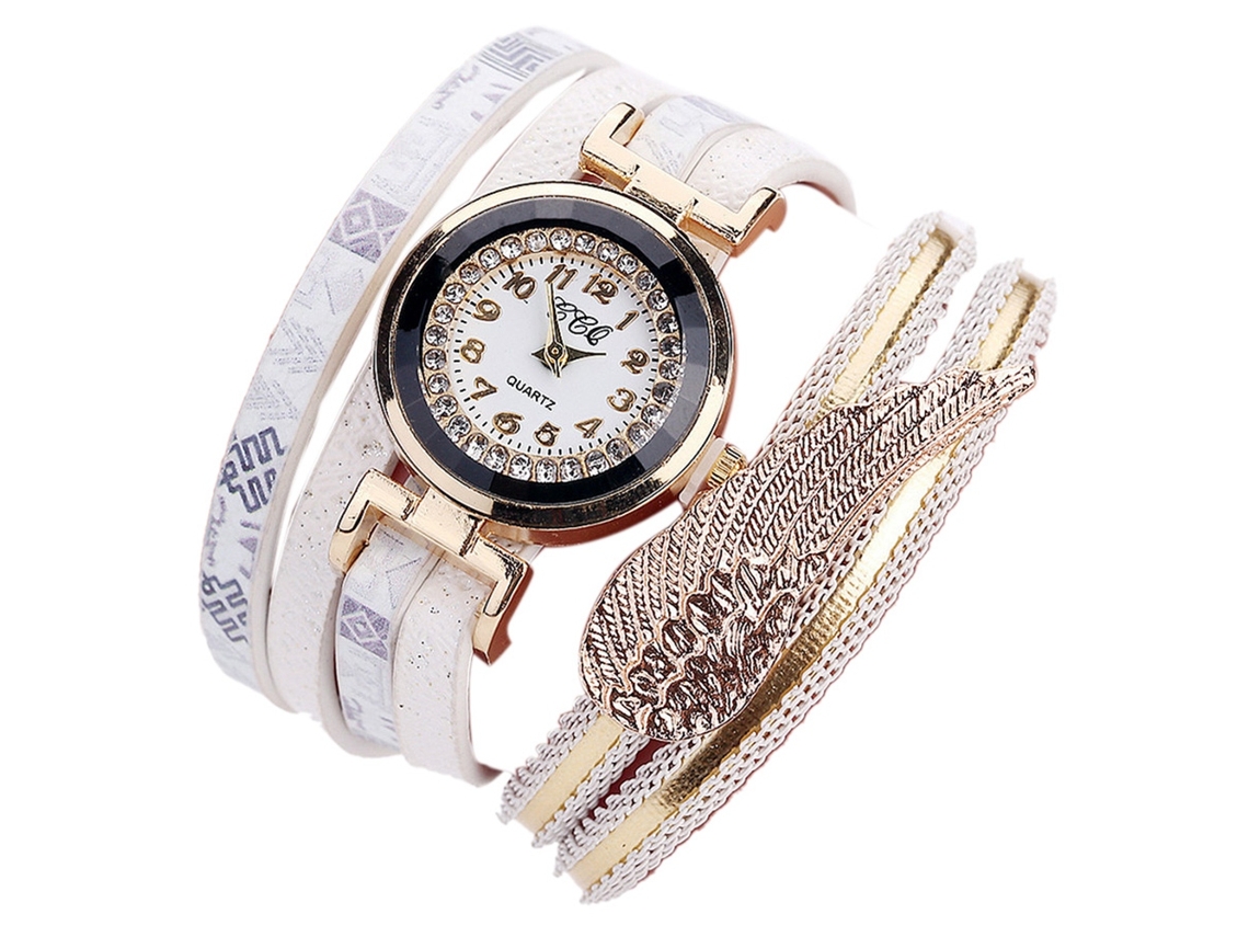 Relógio de Pulso Feminino de Camadas Múltiplas com Strass Decoração Quartzo Branco