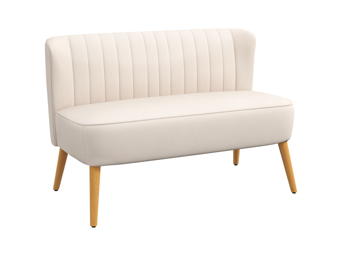 Sofá Retrô De 2 Lugares. Pernas De Pau. 117 Cm X 56,5 Cm X 77 Cm. Branco Cremoso