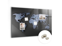 Quadro De Vidro Magnético Mapa Mundi 3d Para O Quarto Das Crianças Espelharte (90x60 Cm)