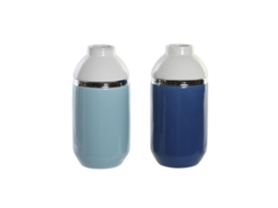 Vaso Dkd Home Decor Branco Azul Celeste Azul Marinho Grés 12,5 X 12,5 X 25 Cm 2 Unidades