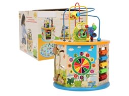 Ats Cubo de Atividades de Madeira 8 em 1 com Labirinto de Pérolas, Relógio e Xadrez Brinquedo Educativo para Crianças