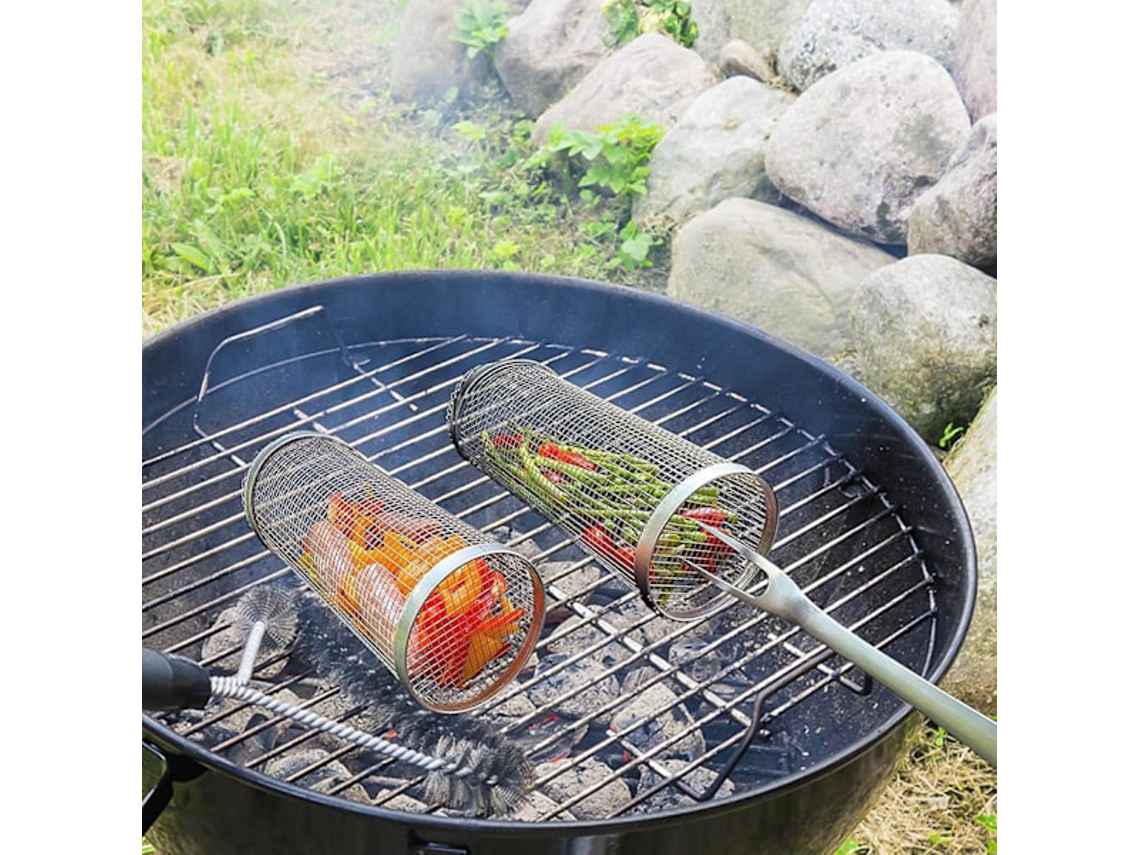 Conjunto de 2 Cestos em Aço Inoxidável para Camping com Legumes e Carne AQUAFORGE