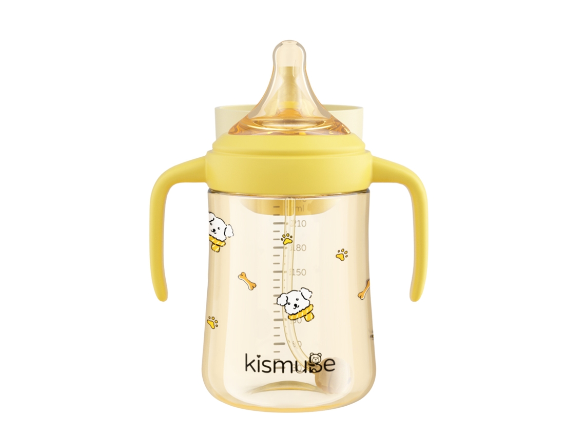 Flip-top Baby Bottle With Integrated Lid And Direct Drinking Cup For Babies Over 6 Months Old With Strawmamadeira Amarela De 300ml Com Bico