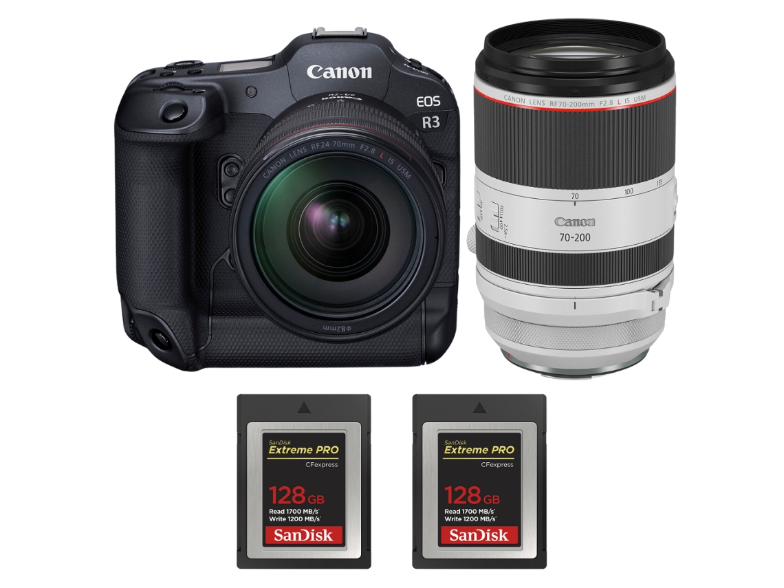 Eos R3 + Rf 24 70mm F/2.8 L Is Usm + Rf 70 200mm F/2.8 L Is Usm + 2 Sandisk 128gb Extreme Pro Cfexpress Type B + Ebook Pricedirect CANON