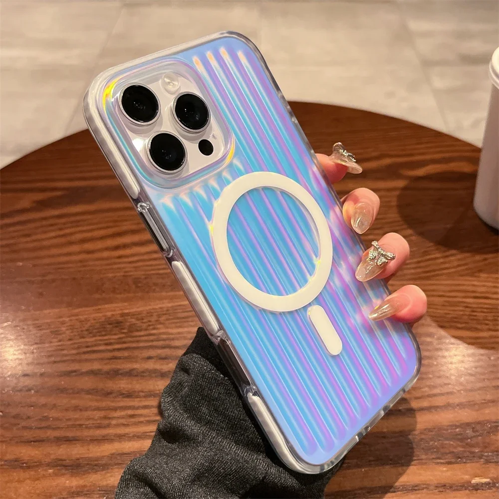 (azul, Iphone 14 Pro Max) Capa Listrada Para Celular, Compatível Com Carregamento Sem Fio Magsafe, Capa Protetora À Prova De Choque.
