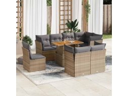 Vidaxl 9 Pcs Conjunto De Sofás P/ Jardim Com Almofadões Vime Pe Bege