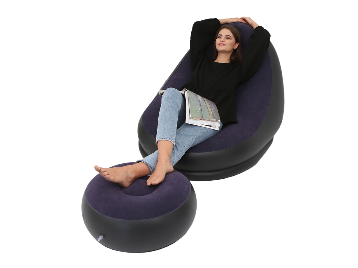 Cadeira Inflável Plegável com Puff Azul Roxo