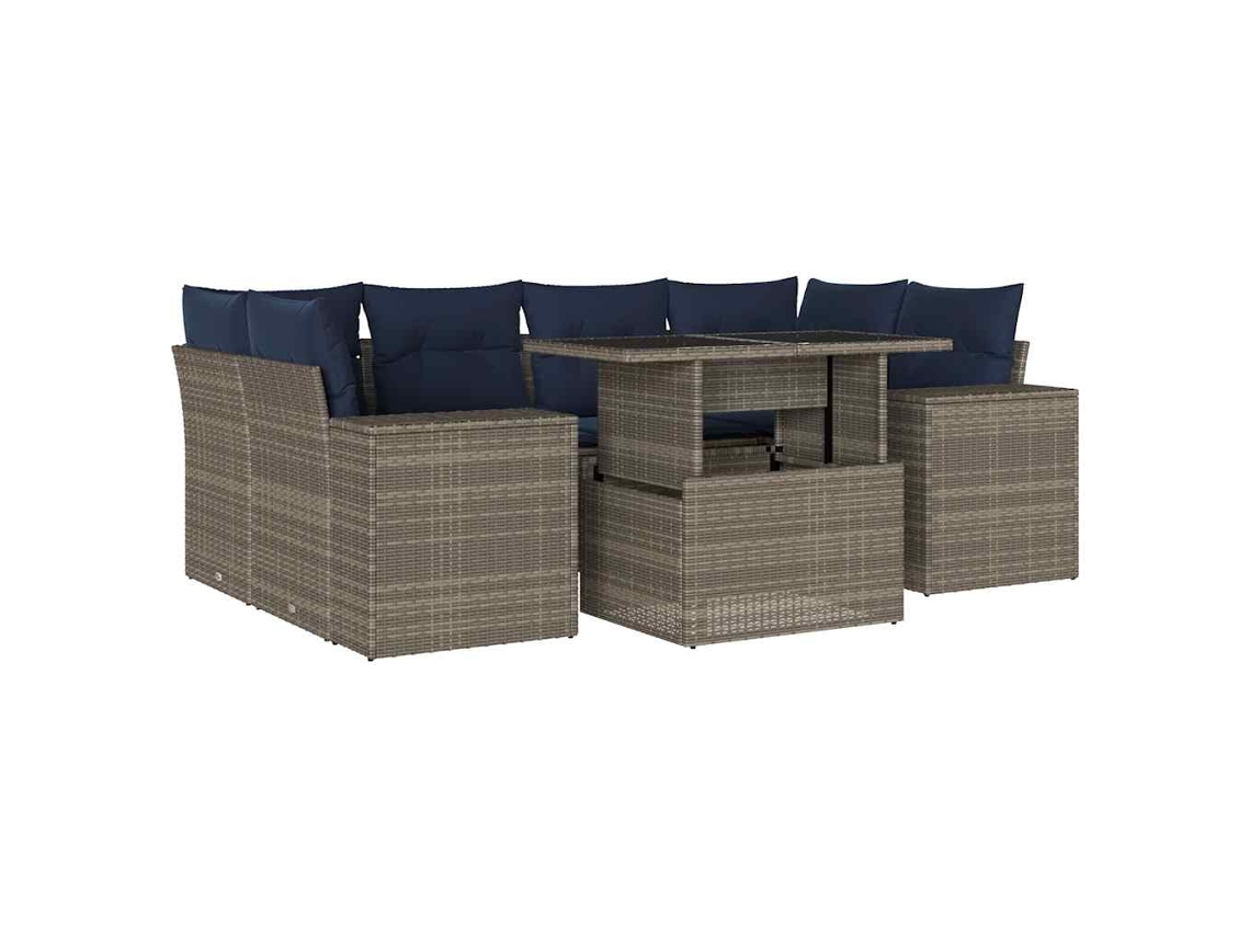 Conjunto de Sofá de Jardim, 7 Peças, Almofadas, Rattan Cinza MAISON EXCLUSIVE