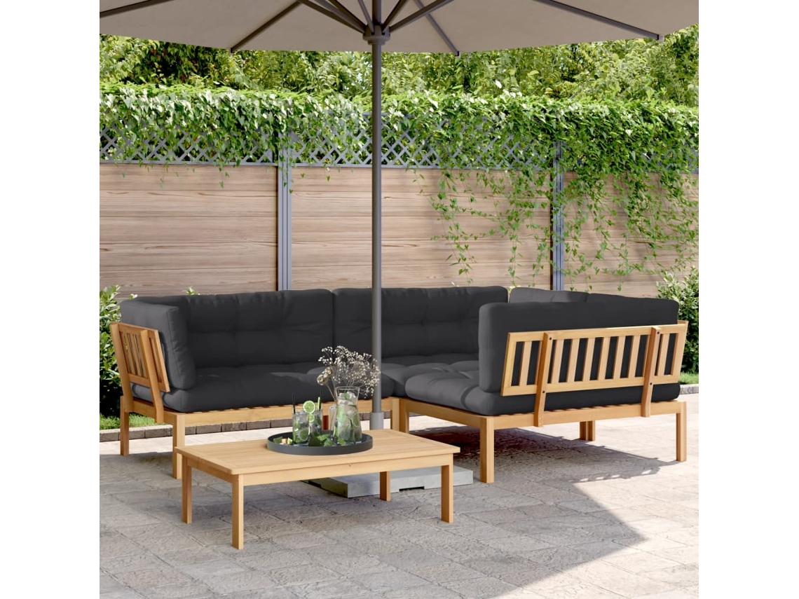 Vidaxl 4 Pcs Móveis De Paletes P/ Jardim C/ Almofadões Acácia Maciça