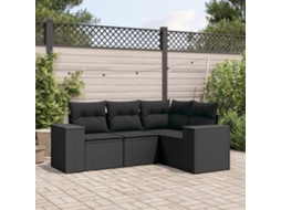 4 Pcs Conjunto De Sofá Para Jardim C/ Almofadões Vime Pe Preto Dkd Home Decor