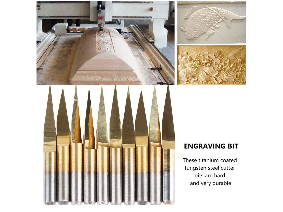 Laxiscreed Jogo Com 10 Cabeças De Corte Em Aço De Tungstênio Com Revestimento De Titânio Para Gravura E Marcenaria