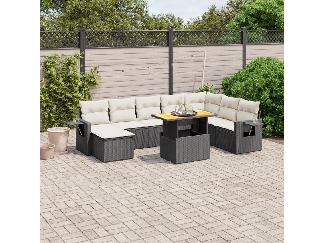 Vidaxl 9 Pcs Conjunto De Sofás P/ Jardim C/ Almofadões Vime Pe Preto