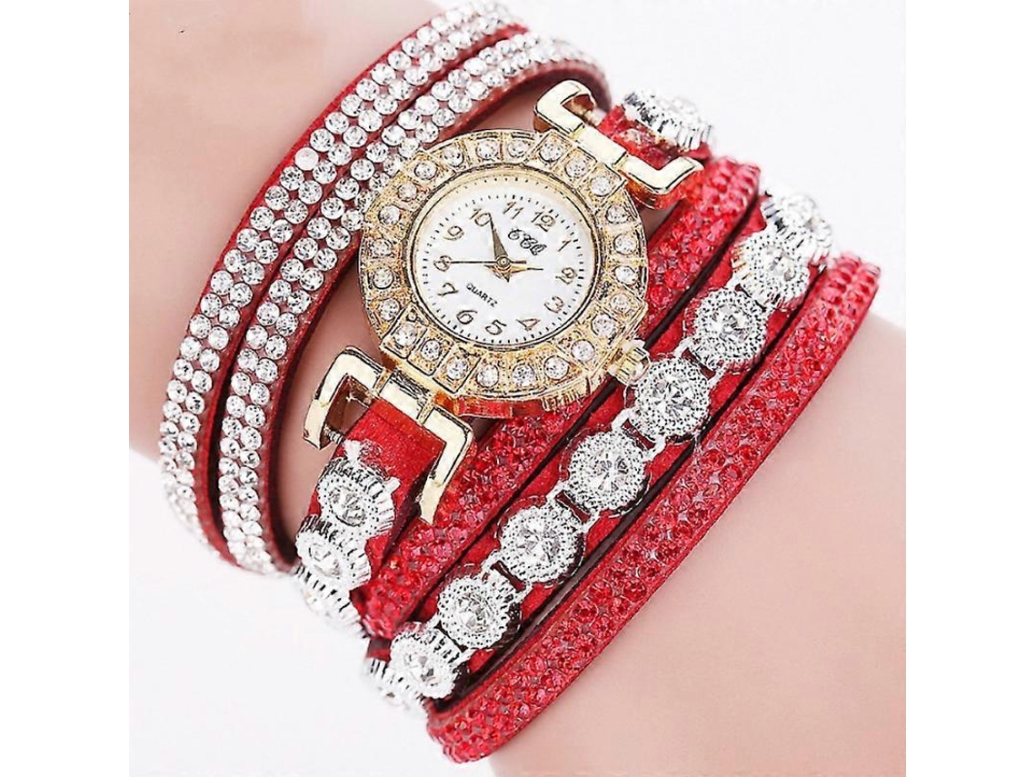 Relógio De Quartzo Com Mostrador Pequeno, Pulseira Banhada A Diamante E Mecanismo De Corda Manual.