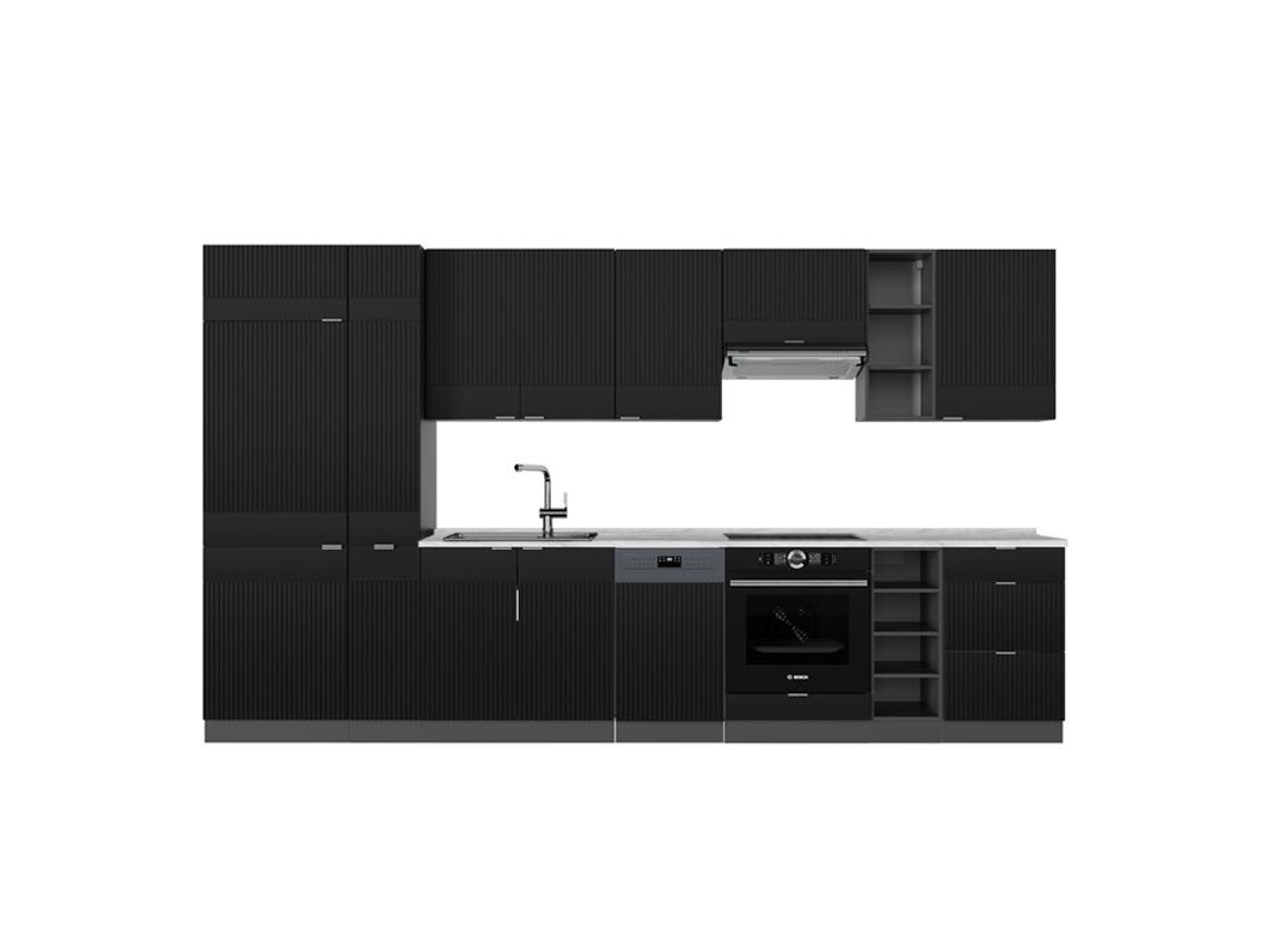 Cozinha Fame-line, 355cm, Pt Mármore, Preto Listrado/anfacito, Antracito, Vicco