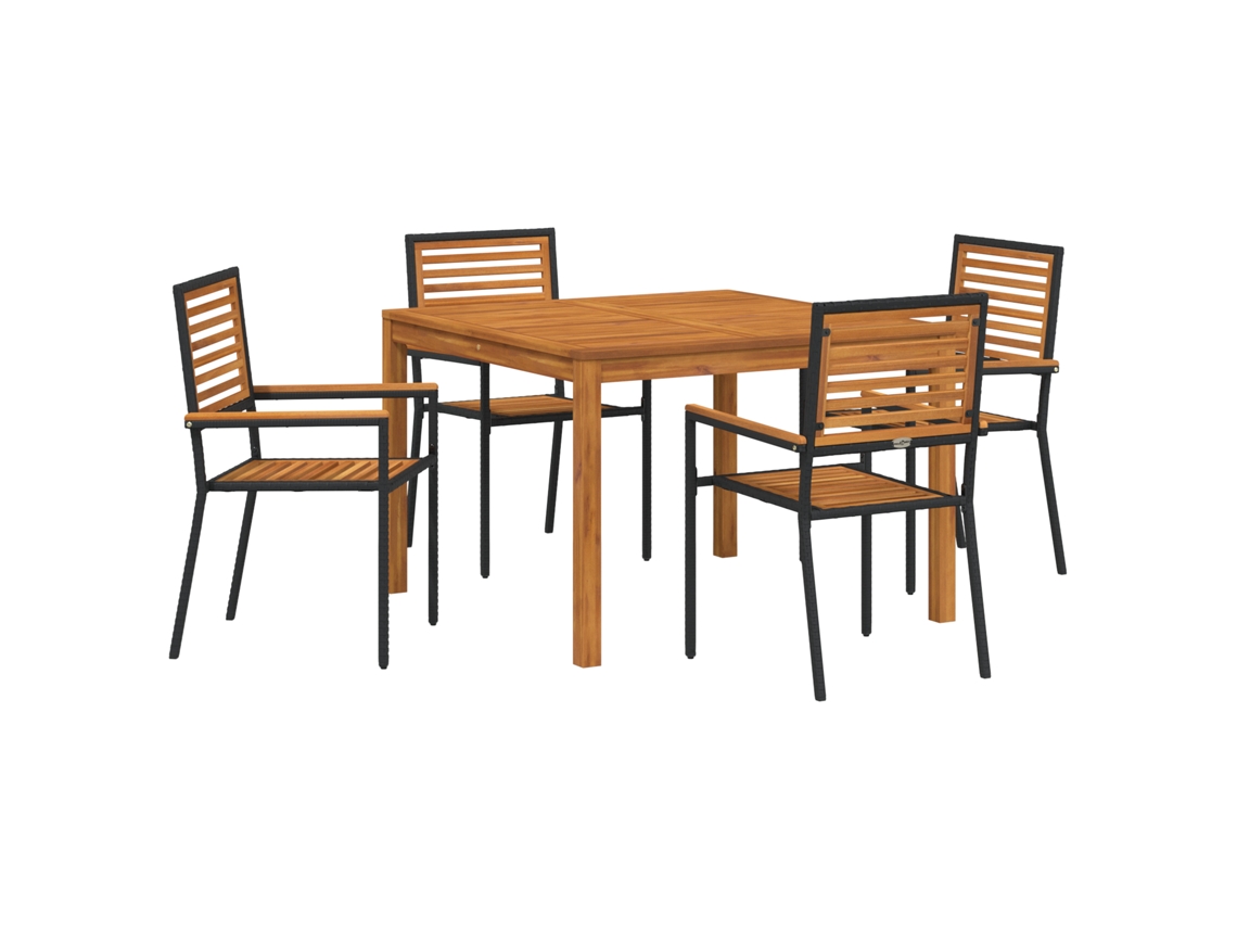 Conjunto 5 Conjunto De Jantar Para Jardim Vidaxl Preto Madeira De Acácia Maciça (110 X 110 X 75 Cm)