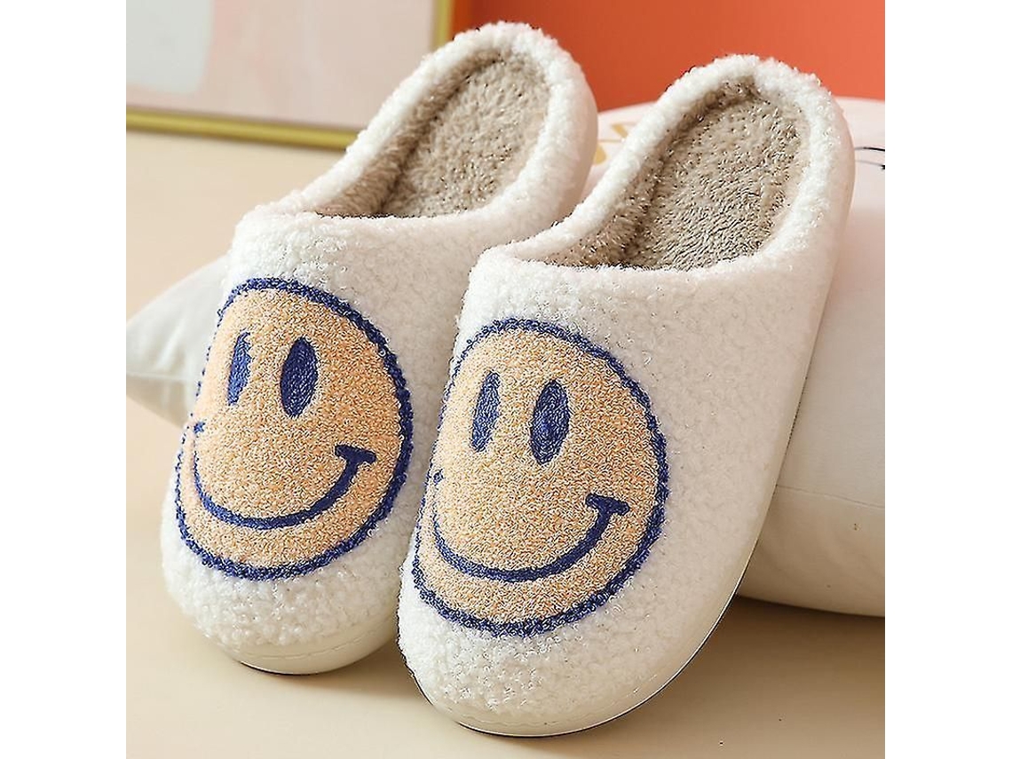 2026 pantuflas de Peluche Suave com Rosto Sorridente Retrô para Parejas Aconchegantes para Inverno Interior