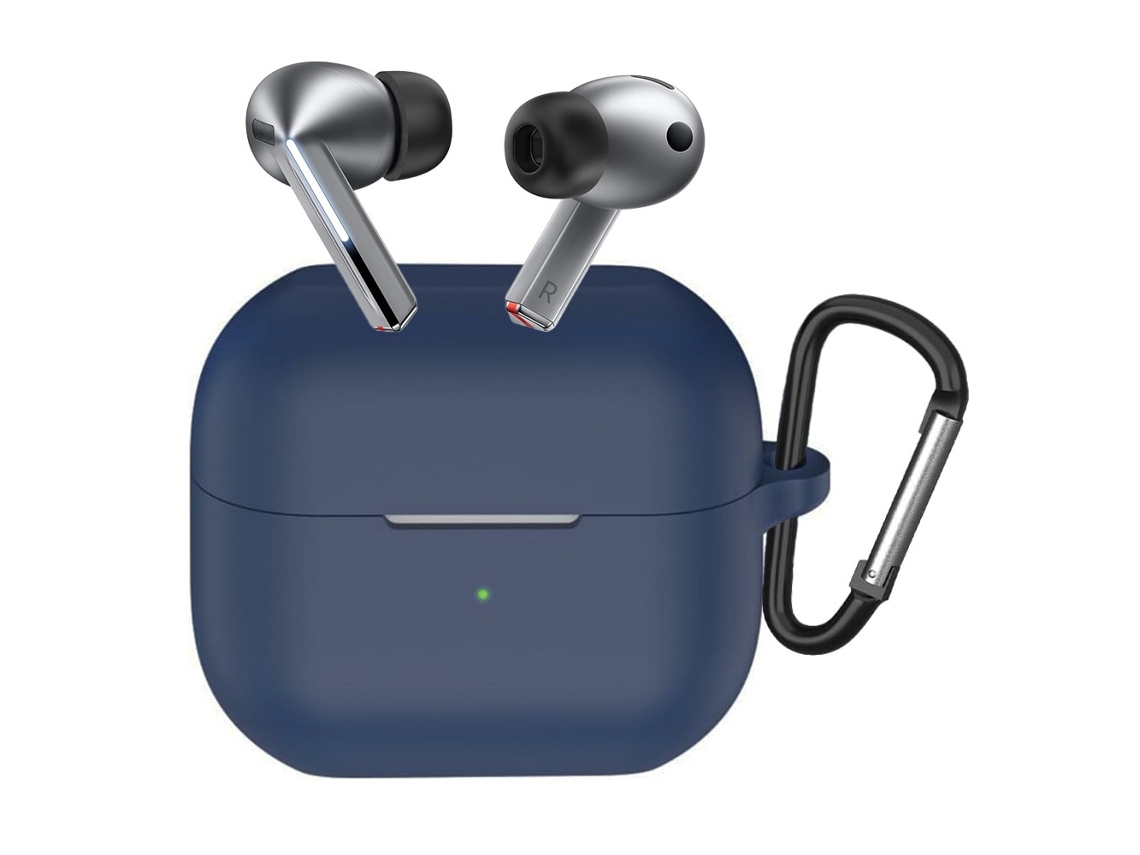 Capa Zruxe Para Samsung Galaxy Buds 3 Pro Budshield Slim Silicone Azul Escuro (mosquetão Incluído)